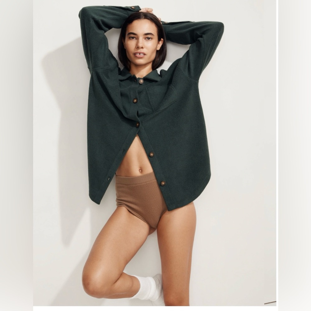 Madewell MWL Brushed Shirt Jacket Womens Medium Green Button Front Oversized - Picture 2 of 8
